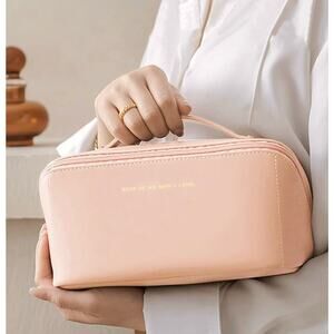 Pink Travel Makeup Cosmetic Bag - Spacious Organizer for Women on the Go!